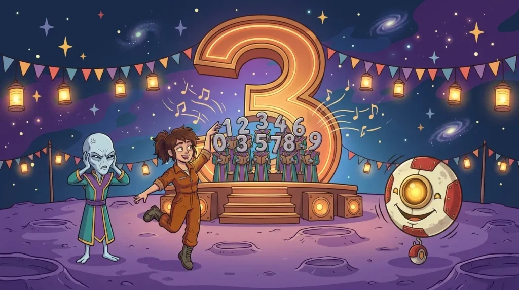 A una festa di paese su Numerion un coro di numeriani canta su un palco a forma di 3, mentre Liz balla, Dord si tappa le orecchie e M00N dondola a tempo